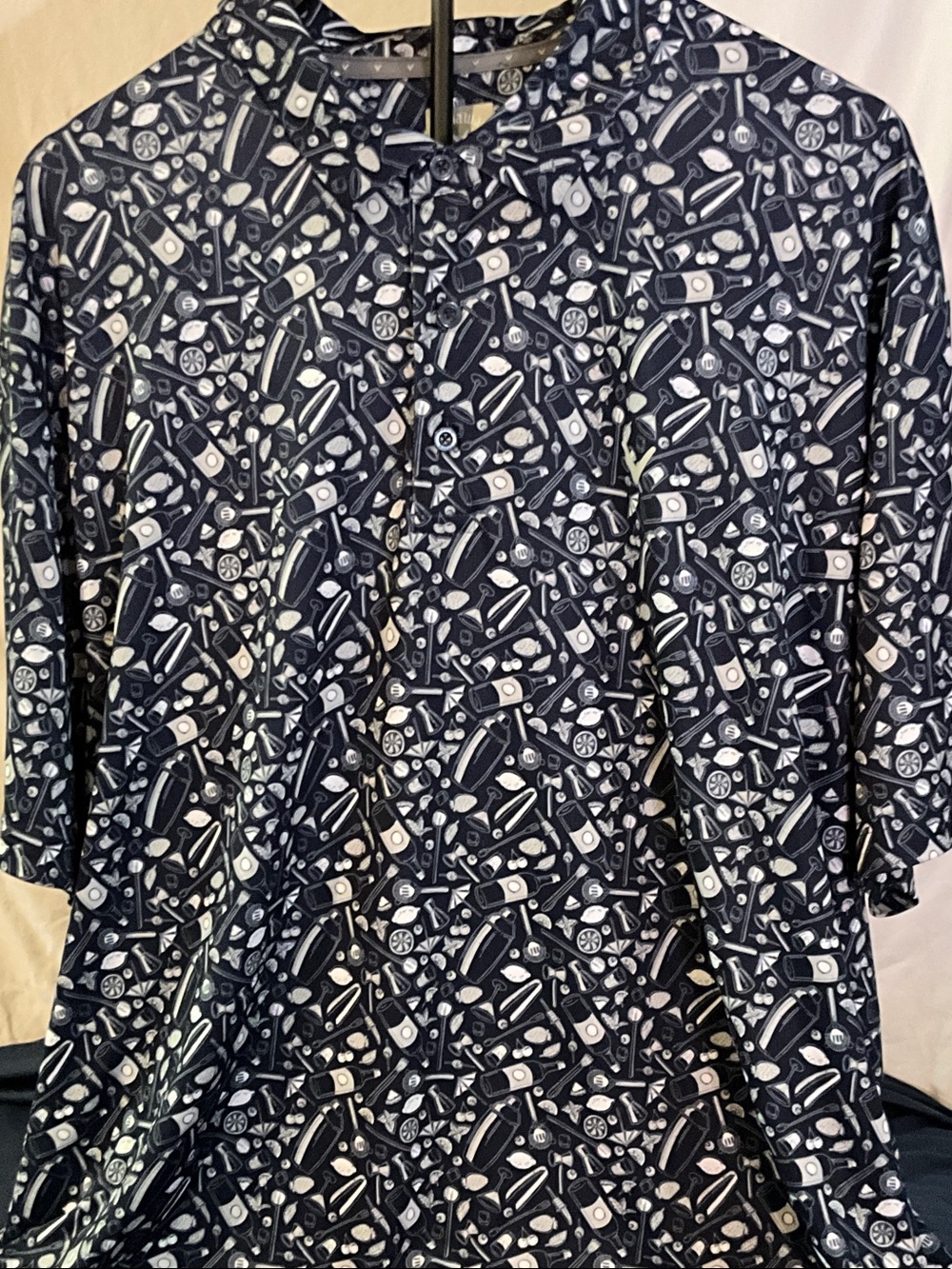 Men's Navy Printed Short-Sleeve Shirt - Casual Polo Style
